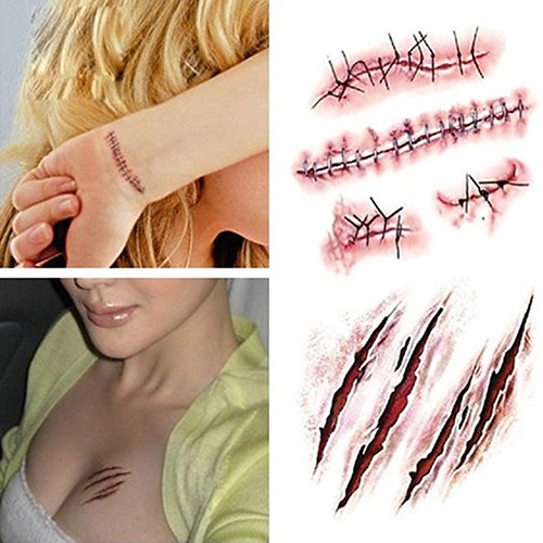 Bộ 2 Hình Xăm Dán Vết Sẹo Máu Giả Hóa Trang Halloween