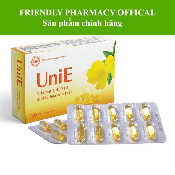 UniE – Bổ sung vitamin E, dầu hoa anh thảo hỗ trợ làm đẹp da (Hộp 30 viên)