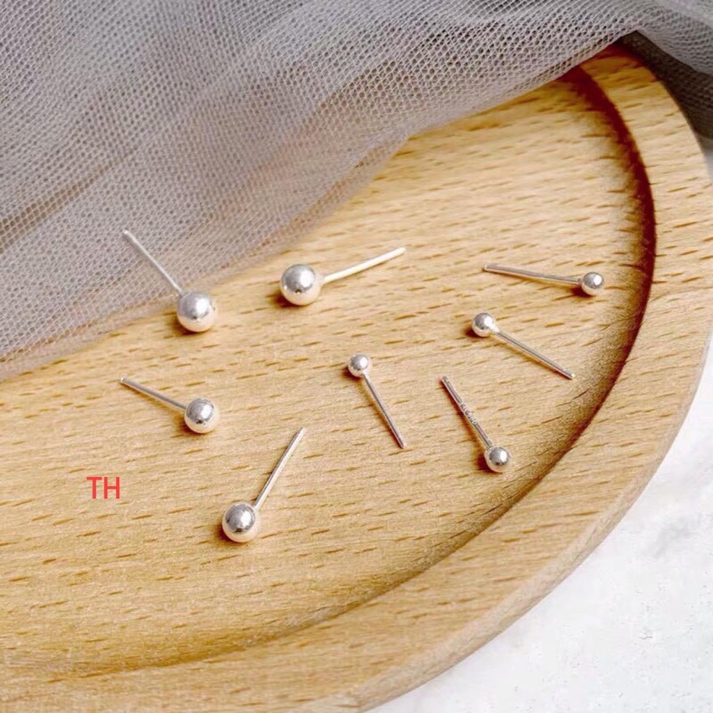 Bông tai nụ tròn chuẩn bạc ta nhiều size xinh xắn - Kho sỉ bạc Nhất Linh