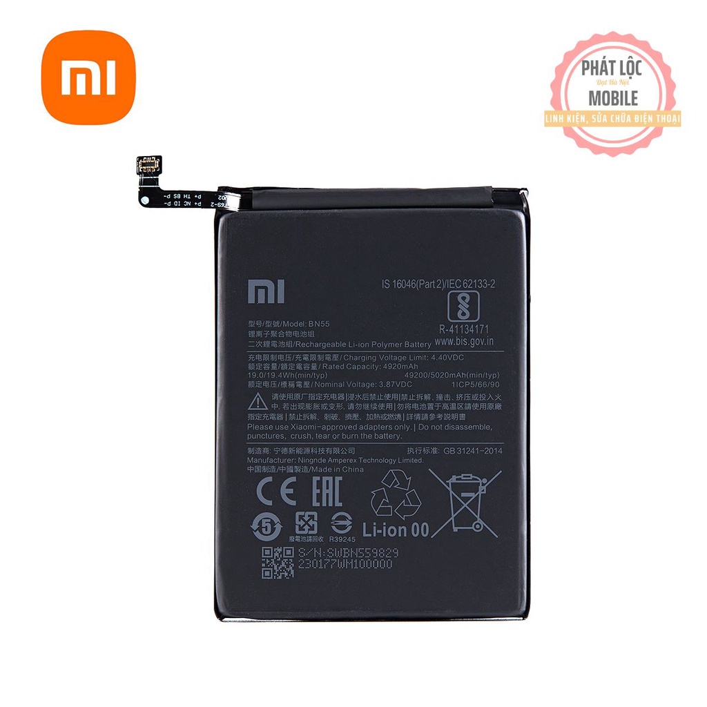 Pin Xiaomi Redmi Note 9S, Mã pin BN55, Dung lượng 5000mAh, Bảo hành 3 tháng. Tặng kèm bộ tua vít mở máy