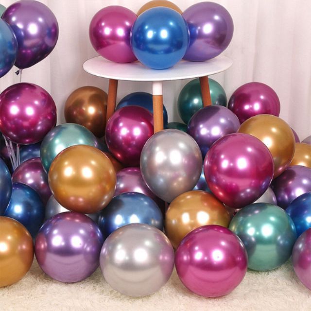Set 10 cái bong bóng Siêu Nhũ mạ Crom 28cm Chrome siêu đẹp trang trí sinh nhật event party