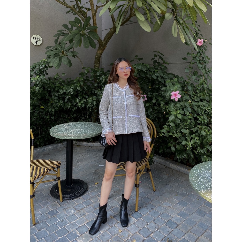 Áo khoác dạ tweed phối viền ren thiết kế by LYRA, chất dạ cao cấp dáng ngắn sang chảnh, nữ tính-LYTAK107