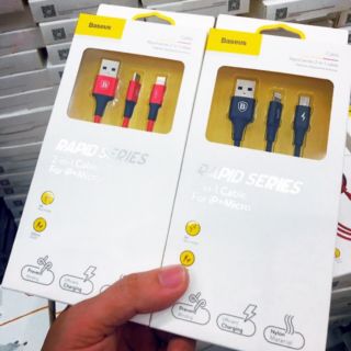 Dây sạc Baseus 2in1 Lighting và Micrro USB xịn chính hãng