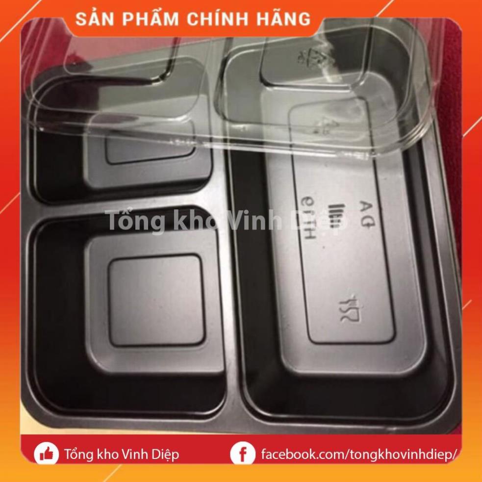 Combo 50 hộp cơm nhựa 3 ngăn dùng 1 lần, có bán kèm đũa, thìa nhựa