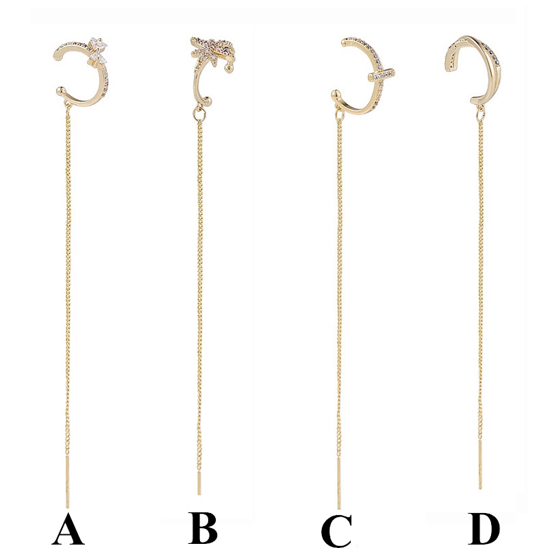 XiaoboACC 1 Chiếc Hoa Tai Thiết Kế Đính Đá Zircon Phối Tua Rua Và Kẹp Tai Phong Cách Hàn Quốc