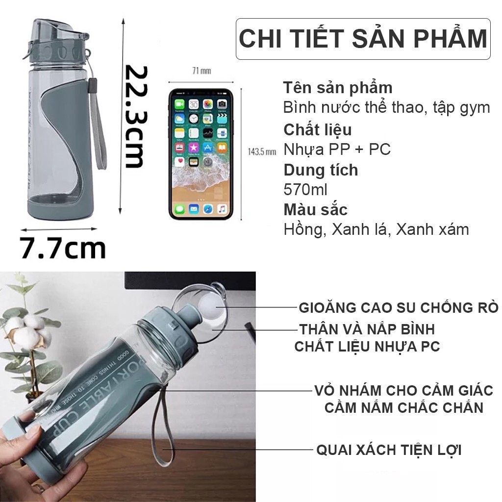 Bình Đựng Nước 🍄𝑭𝒓𝒆𝒆𝒔𝒉𝒊𝒑🍄 Bình Đựng Thể Thao Chống Đổ Dung Tich 570ml Cho Trẻ Em Và Người Lớn - Mầm Chồi Lá | BigBuy360 - bigbuy360.vn