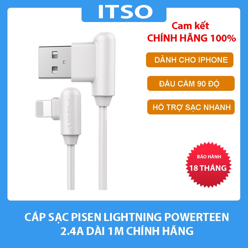 Cáp sạc Pisen Lightning Powerteen chuyên game 100cm – Hàng chính hãng bảo hành 18 tháng