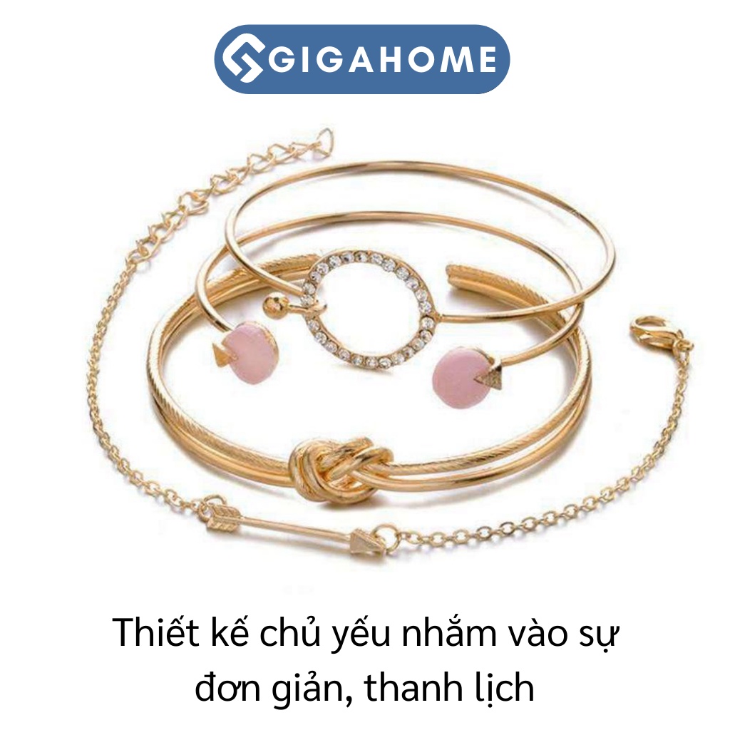 Set 4 Vòng Tay Mạ Vàng Nhiều Lớp Phong Cách Bohemian Thời Trang Nữ GIGAHOME 9150