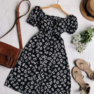 Đầm hoa cúc tay phồng