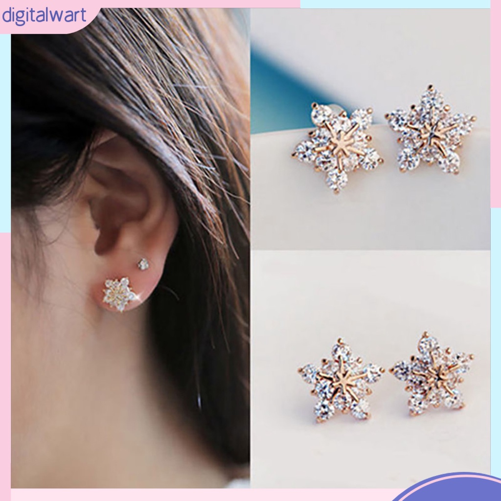 Cặp khuyên tai xỏ lỗ thiết kế hình hoa đính đá quý nhân tạo xinh xắn dễ thương dành cho nữ