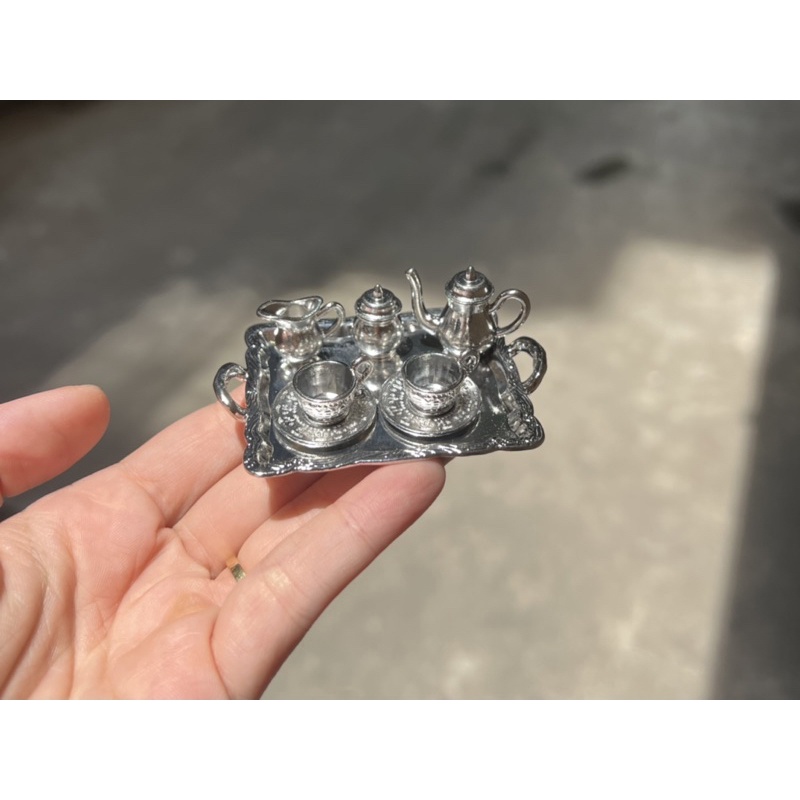 Bộ ấm tách kim loại tinh xảo cho búp bê