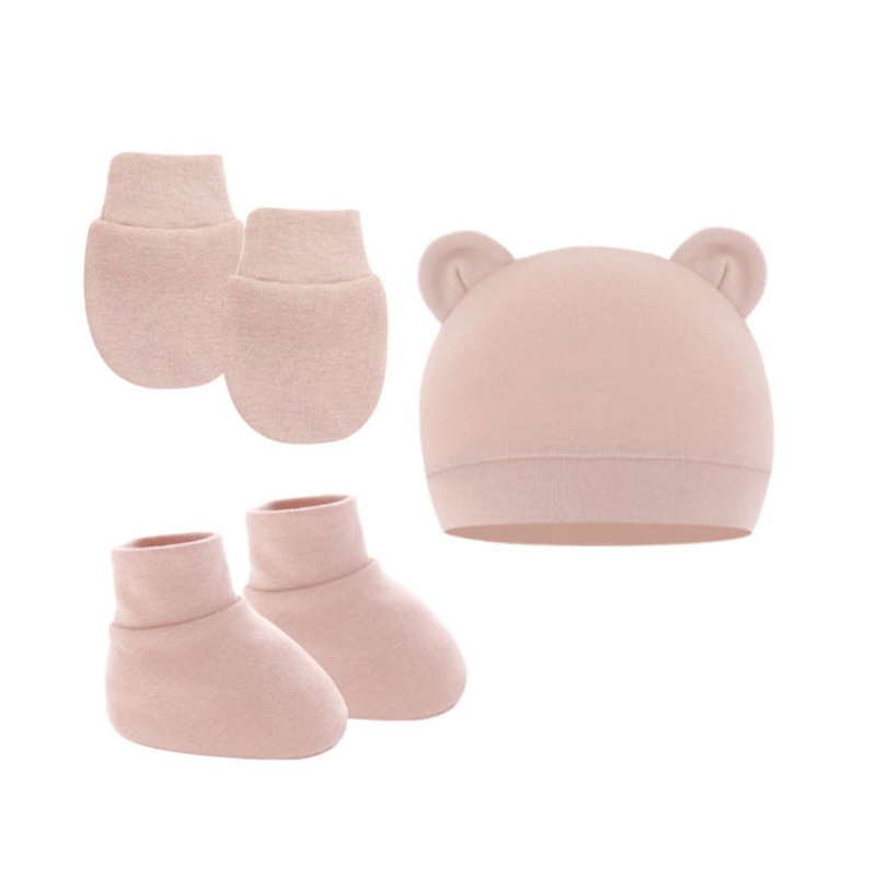 Bộ 3 Đôi Găng Tay + Mũ + Găng Tay Chống Trầy Xước Dành Cho Bé Sơ Sinh 0-12 Tháng