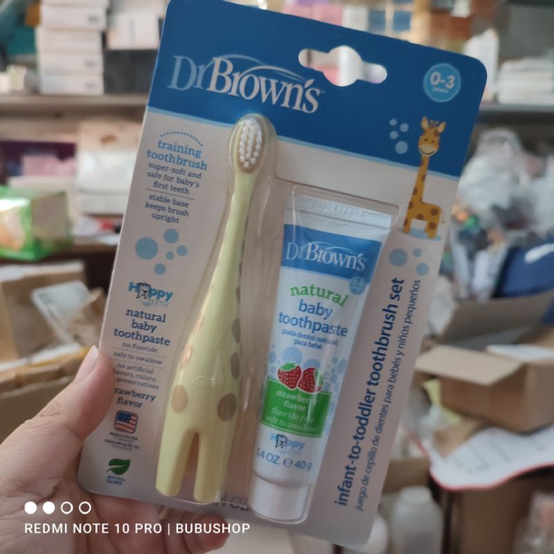 Set bàn chải và kem đánh răng Dr brown’s cho bé