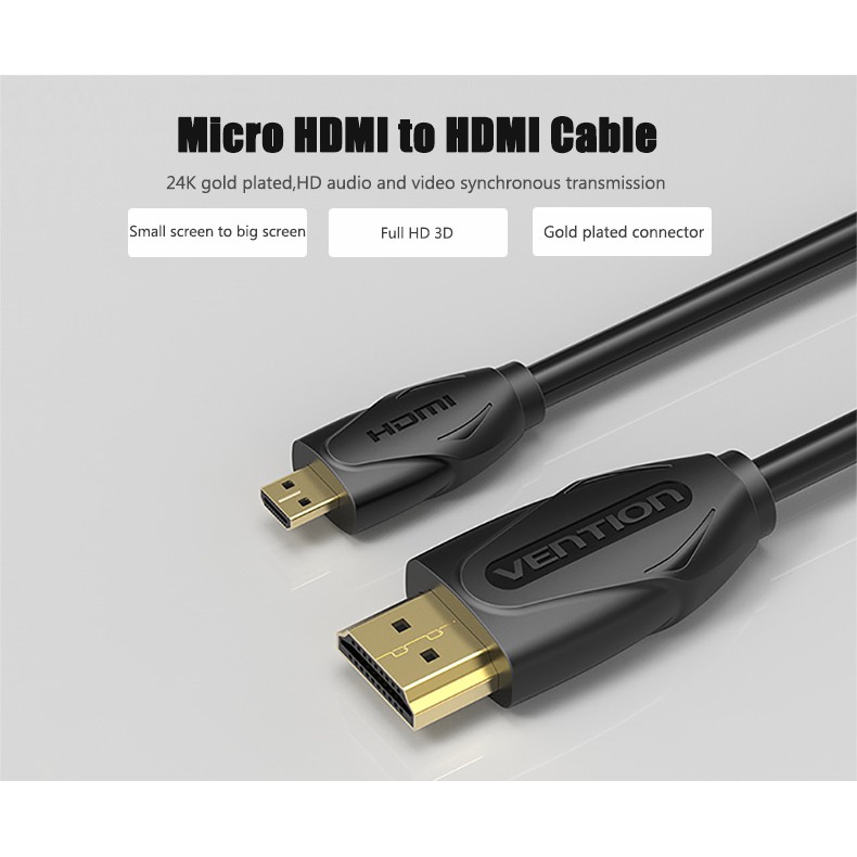 Cáp HDMI mạ vàng VENTION chuyển đổi Micro HDMI sang HDMI 1.5V 3D hỗ trợ cho HDTV Camera