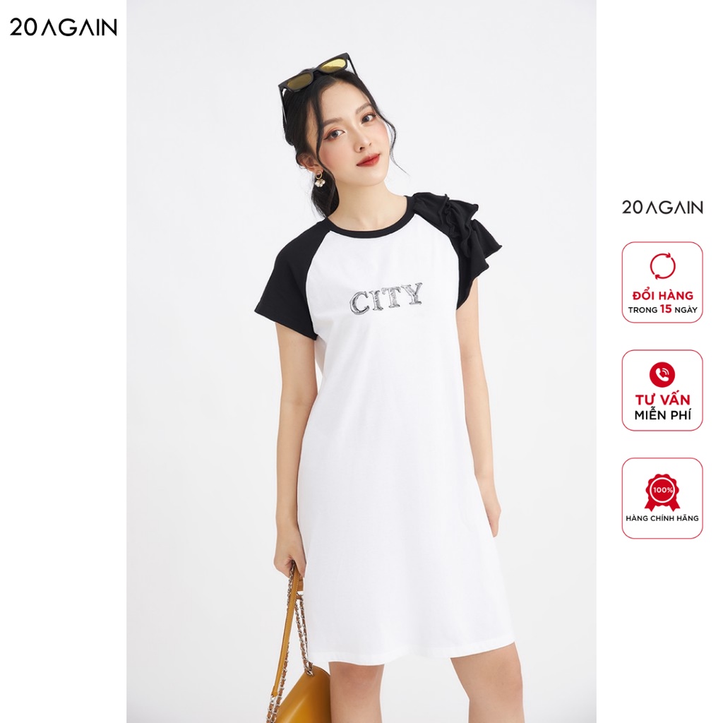 Đầm thun phối ta áo 20AGAIN DTW0545