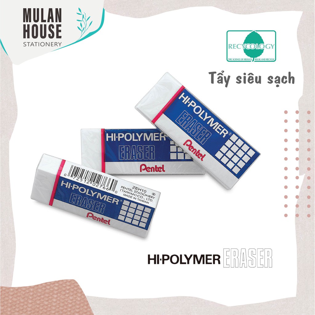 (Hàng chính hãng) Tẩy Pentel Hy-Polymer siêu sạch (3 màu chọn: Trắng/ Hồng/ Đen)