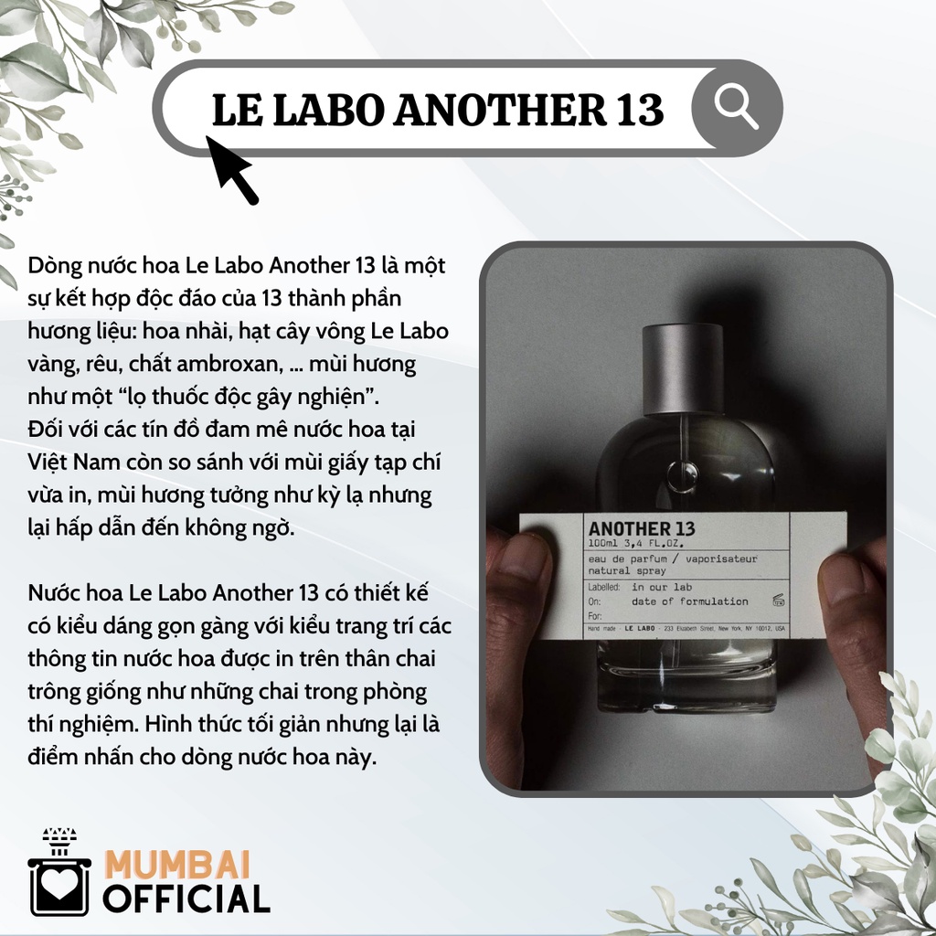 Nước hoa Unisex Labo Another 13, Santal 33, Bergamote 22, The Noir 29, Rose 31, Vetiver 46, Dầu thơm lưu hương lâu