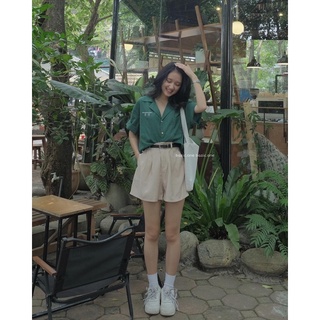 Sơ mi tay lỡ cổ vest thêu chữ, sơ mi thêu chữ form rộng Bazic one