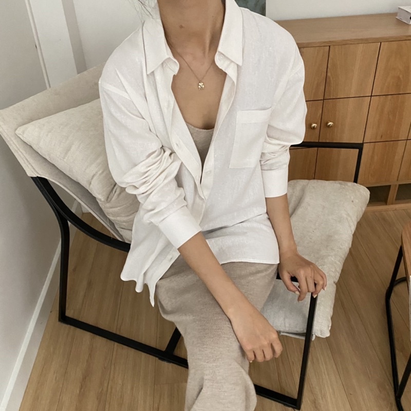 Áo Sơ Mi Dài Tay Chất Liệu Linen Màu Trắng dành cho Nữ Heebyohi