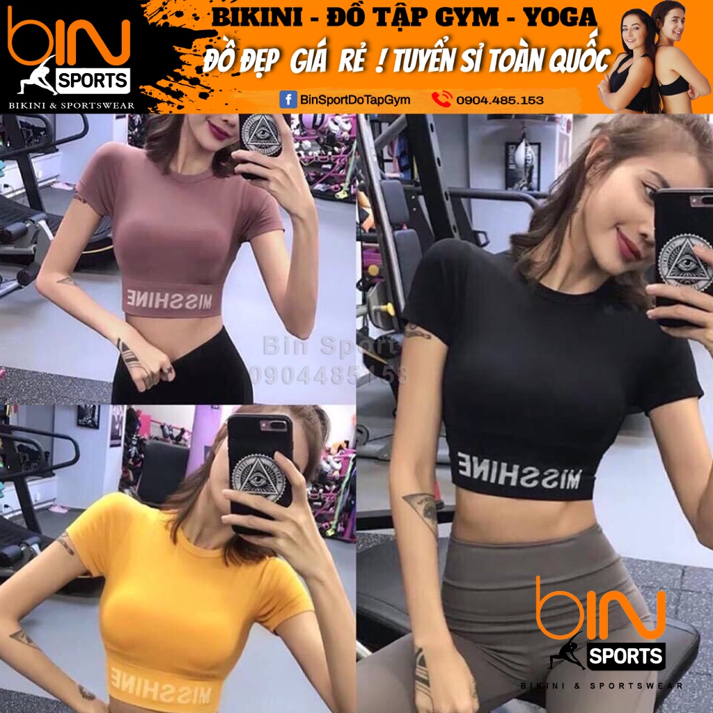 Đồ tập gym nữ, áo crop dệt kim misshine Bin Sport A044