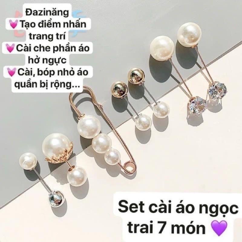 Set cài áo, gim quần áo đính ngọc trai nhân tạo 7 món siêu xinh