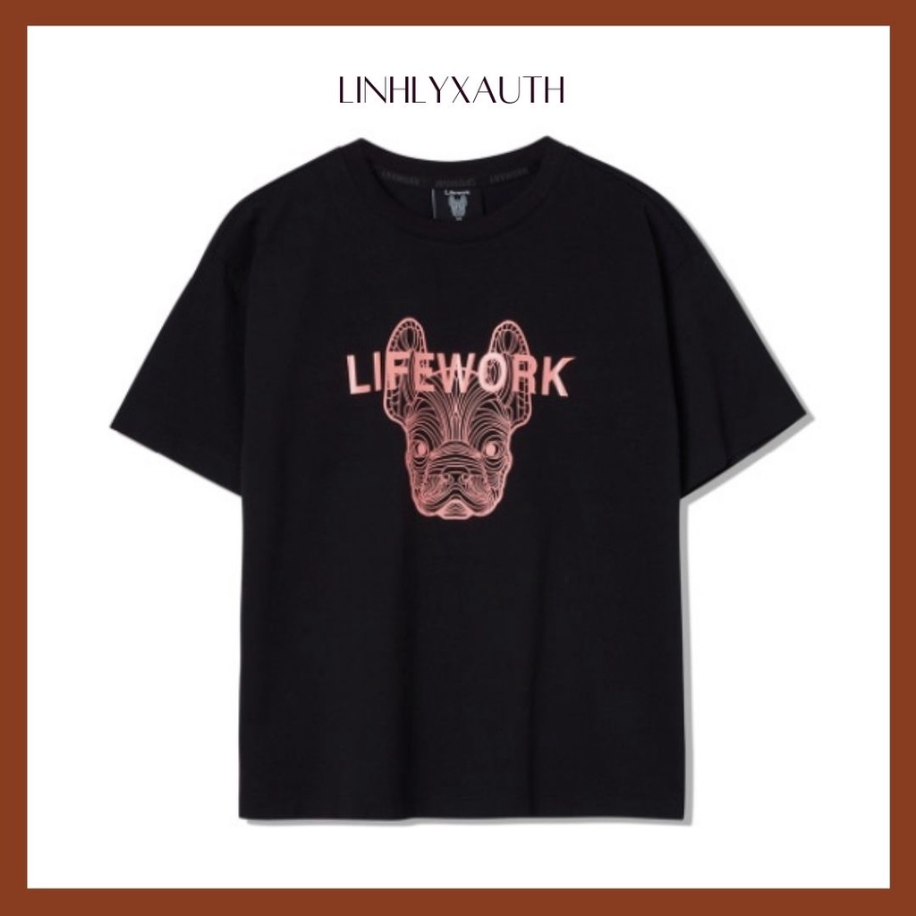(HÀNG CHÍNH HÃNG) Áo thun Life Work Basic Face Dog màu Đen Unisex LIFEWORK LinhLyxAuth