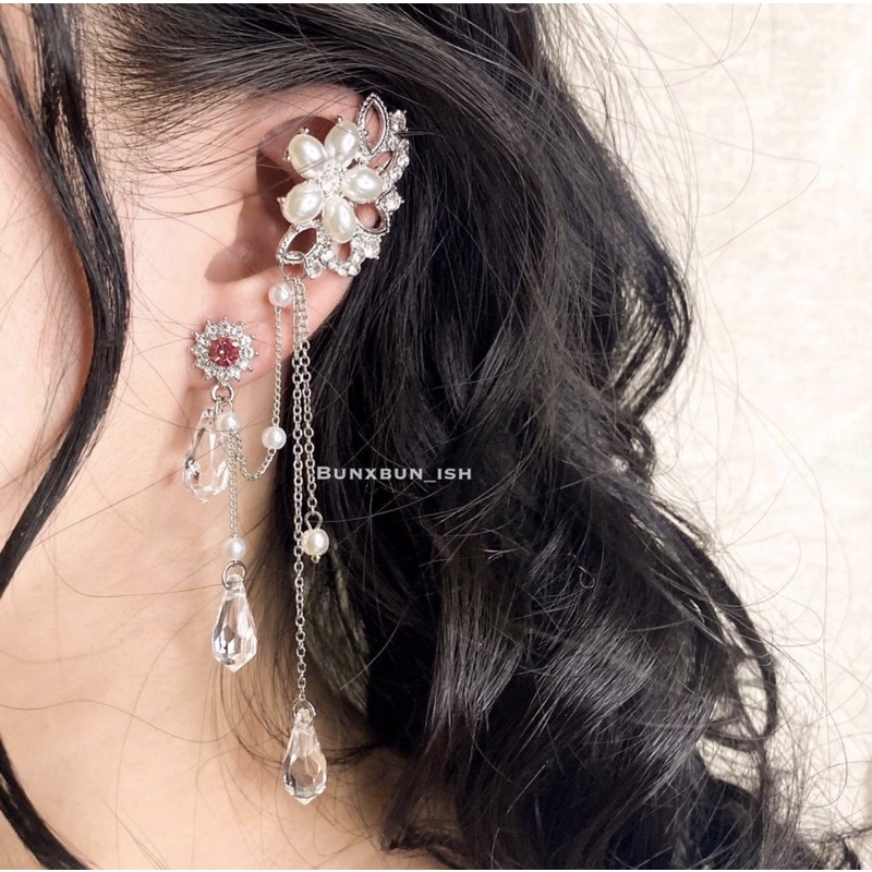 Khuyên Tai Kẹp Vành Dáng Dài Đá Sáng Cực Điệu | snow castle earrings