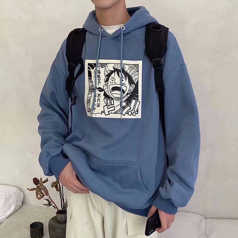 Áo hoodie tay dài dáng rộng in họa tiết hoạt hình phong cách hip hop đường phố Hàn Quốc cho nam cỡ lớn M-5XL