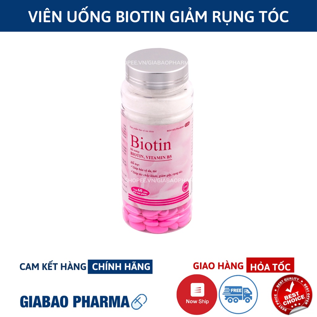 Viên uống Biotin bổ sung Biotin và Vitamin B5 giúp giảm rụng tóc, bảo vệ da, chắc móng (Hộp 60 viên)