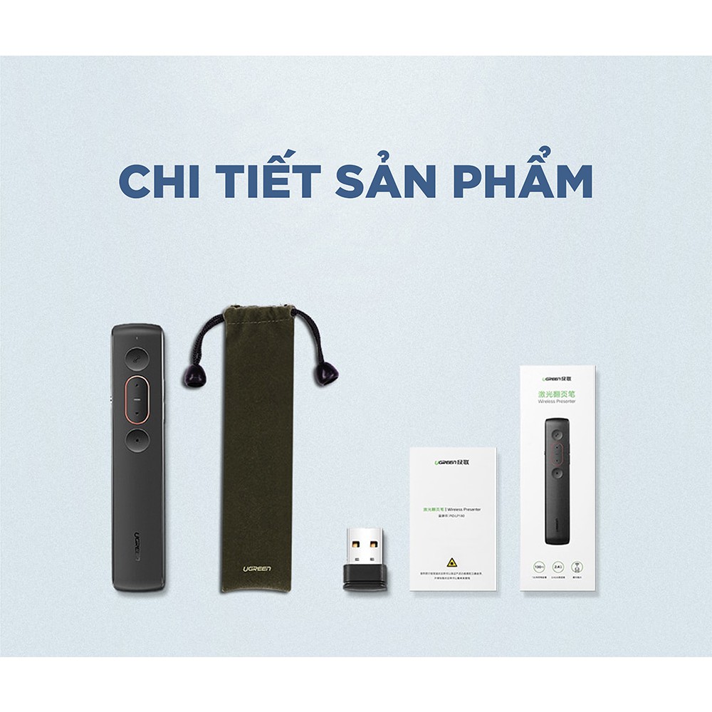 Bút trình chiếu PowerPoint Laser hãng UGREEN LP180 60327 không dây điều khiển từ xa 100m (sử dụng pin AAA)