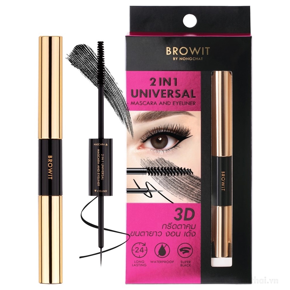 Mascara &amp; Eyeliner 2 Đầu Browit by Nongchat Dưỡng Mi Dày Mi Thái Lan