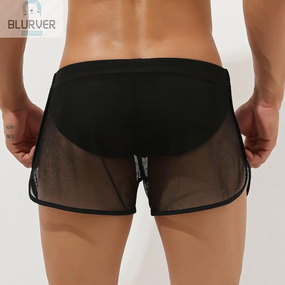 Quần lót boxer vải mỏng xuyên thấu màu trơn gợi cảm