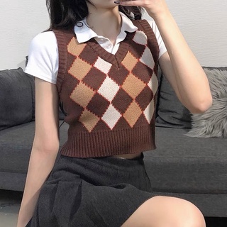 Áo Gile Len Croptop Tone Nâu