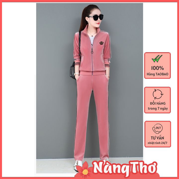 Set Trung Niên Thu Đông 3 Món, Chất Vải Nhung Ấm Áp Có Big Size