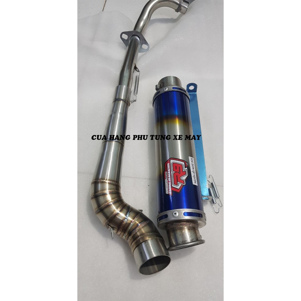 Pô R9 tròn titan - kèm cổ 2 khúc inox 304 gắn xe Ex 135/ Ex 150/ Winner 150/ Winner X/ Sonic/ Raider Fi/ Satria