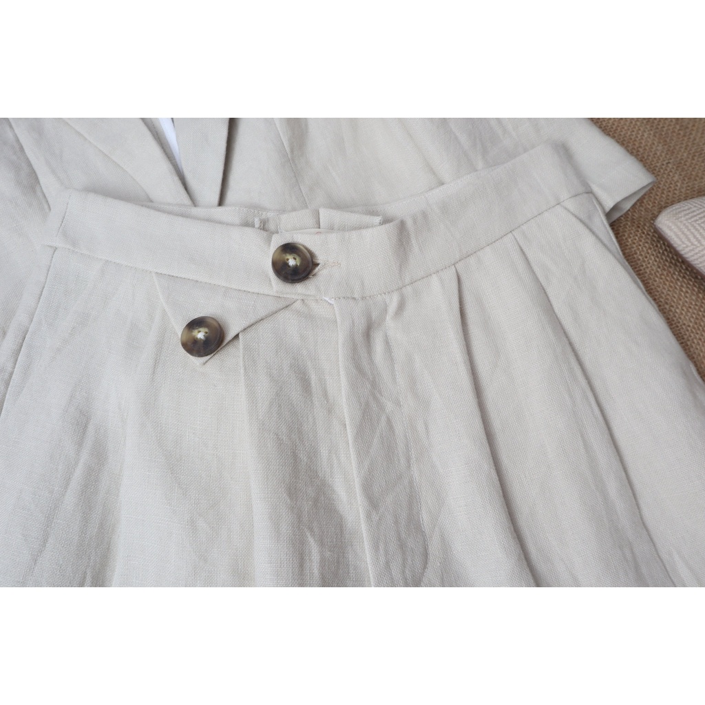 Set áo quần vest Linen tưng KANAMY tay lỡ màu begei