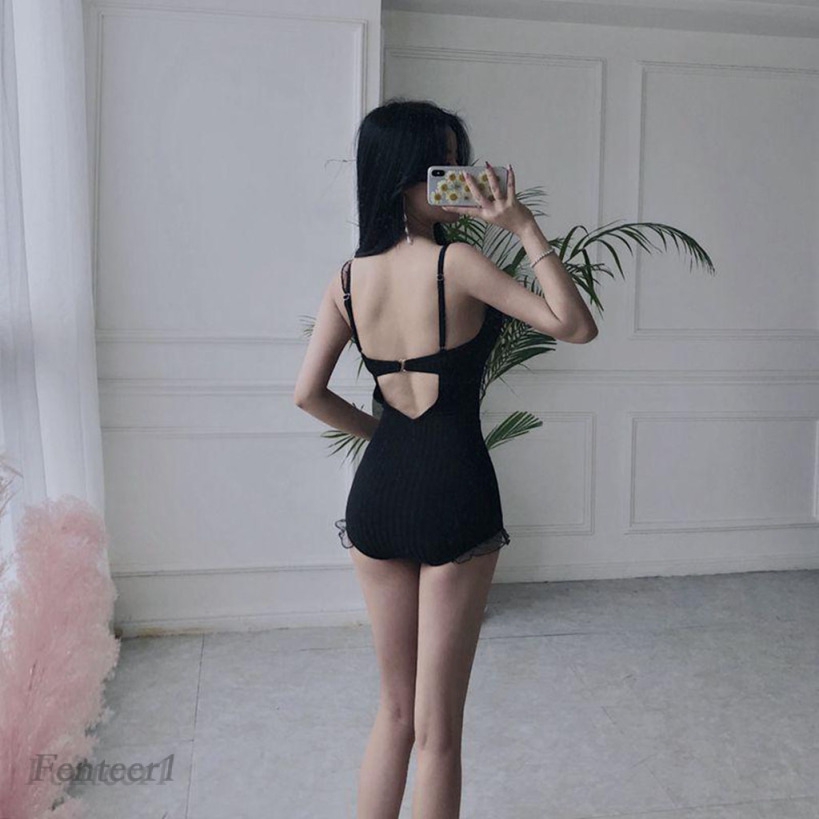 Lady One Piece High Waisted Swimsuit Mesh Hollow Out Bathing Suits Black | BigBuy360 - bigbuy360.vn