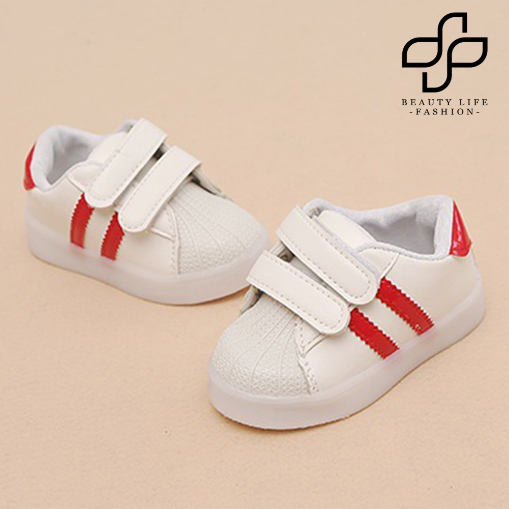 [Shoes] Kids Girls Stripe LED Faux Leather Sport Running Sneaker