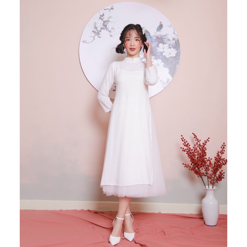 ÁO DÀI TẾT - PURITY AODAI - ÁO DÀI CÁCH TÂN TRẮNG TAY DÀI CỔ TRỤ