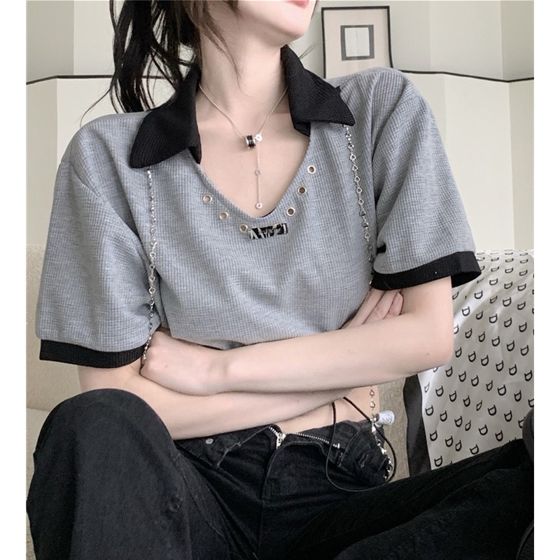 Áo Thun Có Cổ Tay Ngắn Thời Trang Mùa Hè Dễ Phối Đồ Cho Nữ