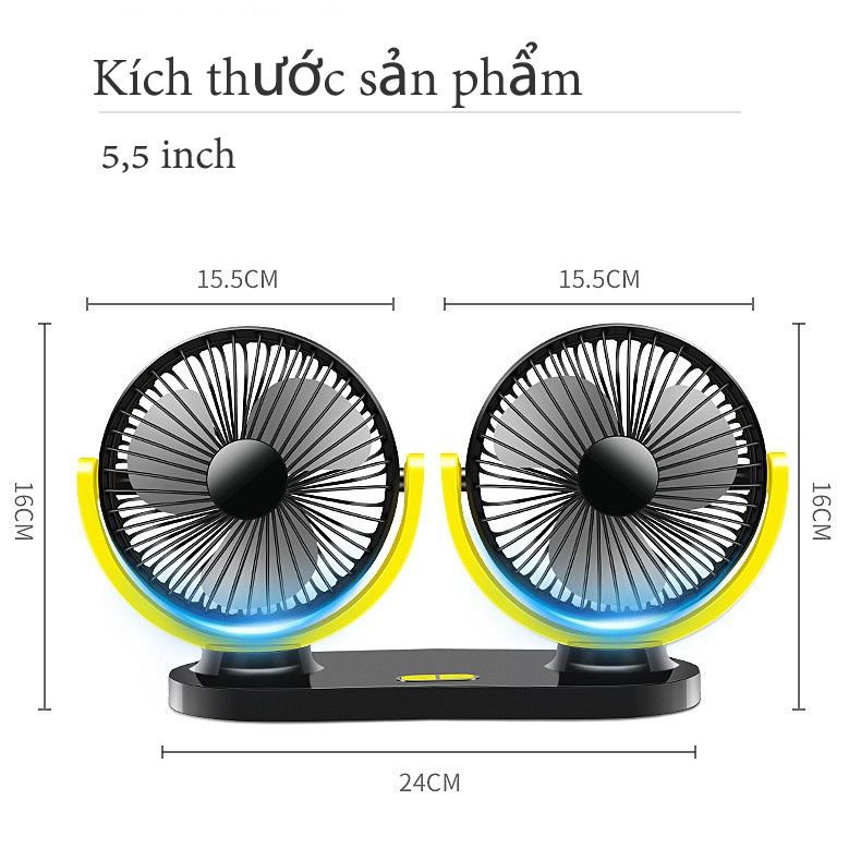 CENZIMO 12/24VQuạt Đôi Mini Đa Năng Dùng Nguồn USB Xoay 360 Độ Công Suất Lớn Cho Ô Tô Xe Hơi Văn Phòng Gia Đình