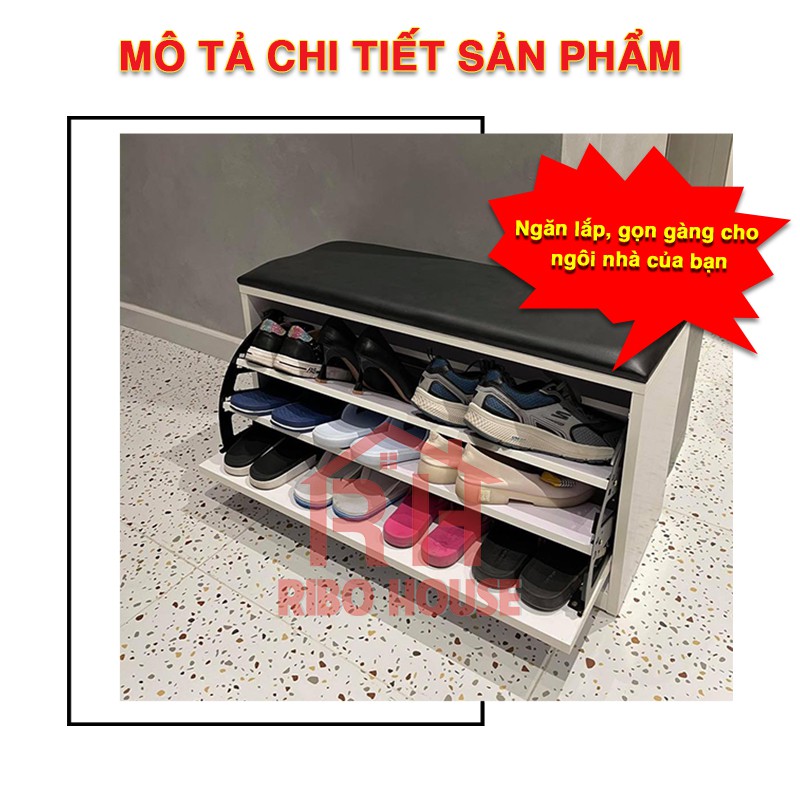 Tủ giày thông minh có đôn RIBO HOUSE với ngăn đóng mở gỗ dày 17li chiều ngang 80cm đệm ngồi xỏ giày cực êm RIBO132