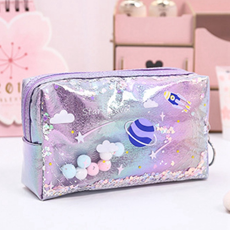 Túi Đựng Bút Chì Mỹ Phẩm Du Lịch Họa Tiết Ngôi Sao Kim Tuyến Lấp Lánh Kích Thước Lớn
