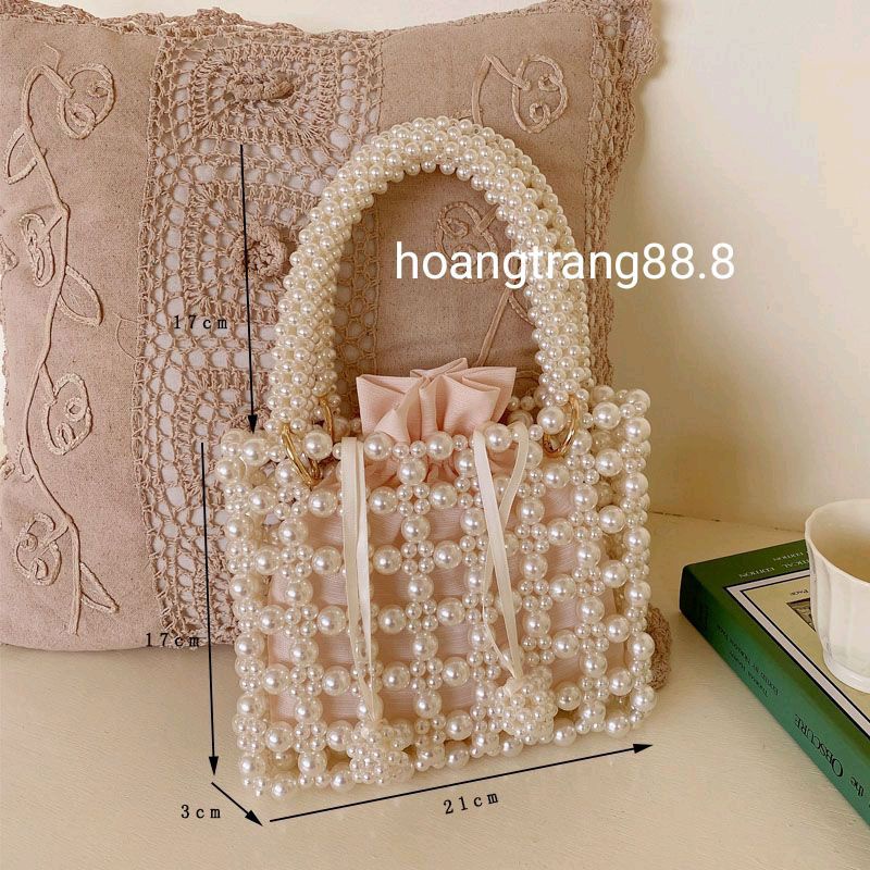 Túi xách tay kết hạt cườm ngọc trai dáng vintage