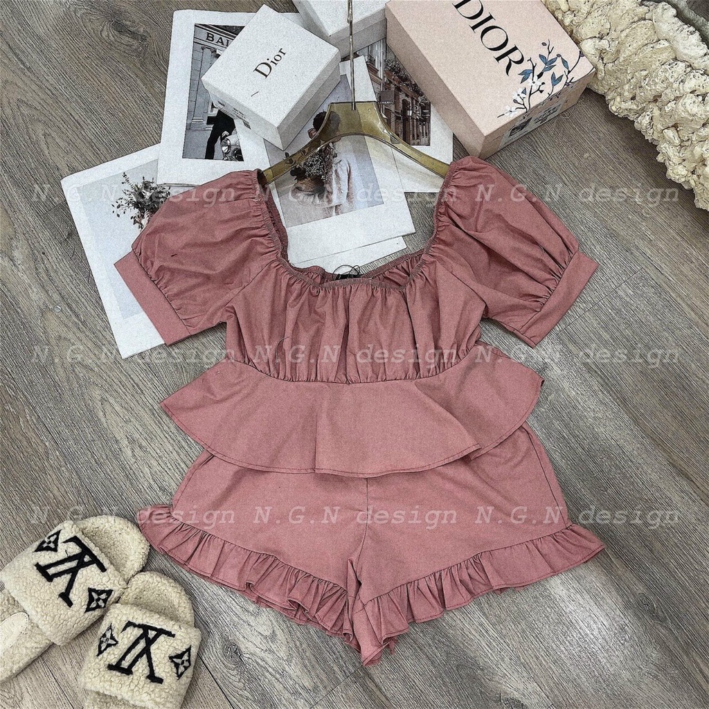 Sét bộ trễ vai bèo chun mặc 2 kiểu