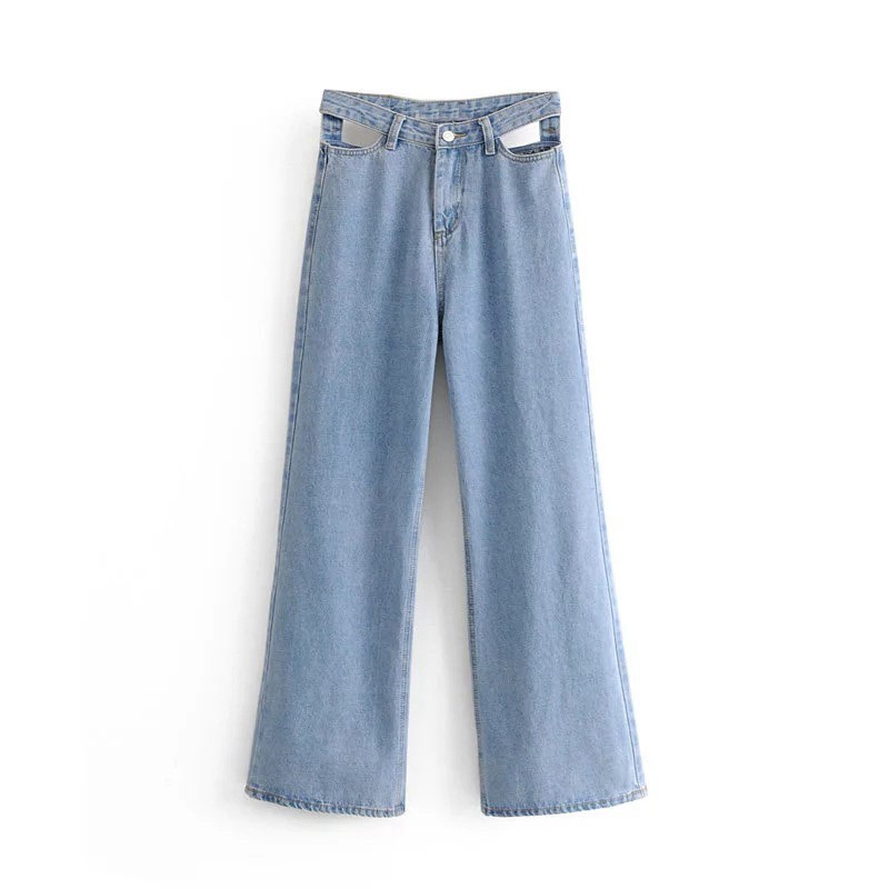 Quần jeans hở eo cạp cao Dương Mịch