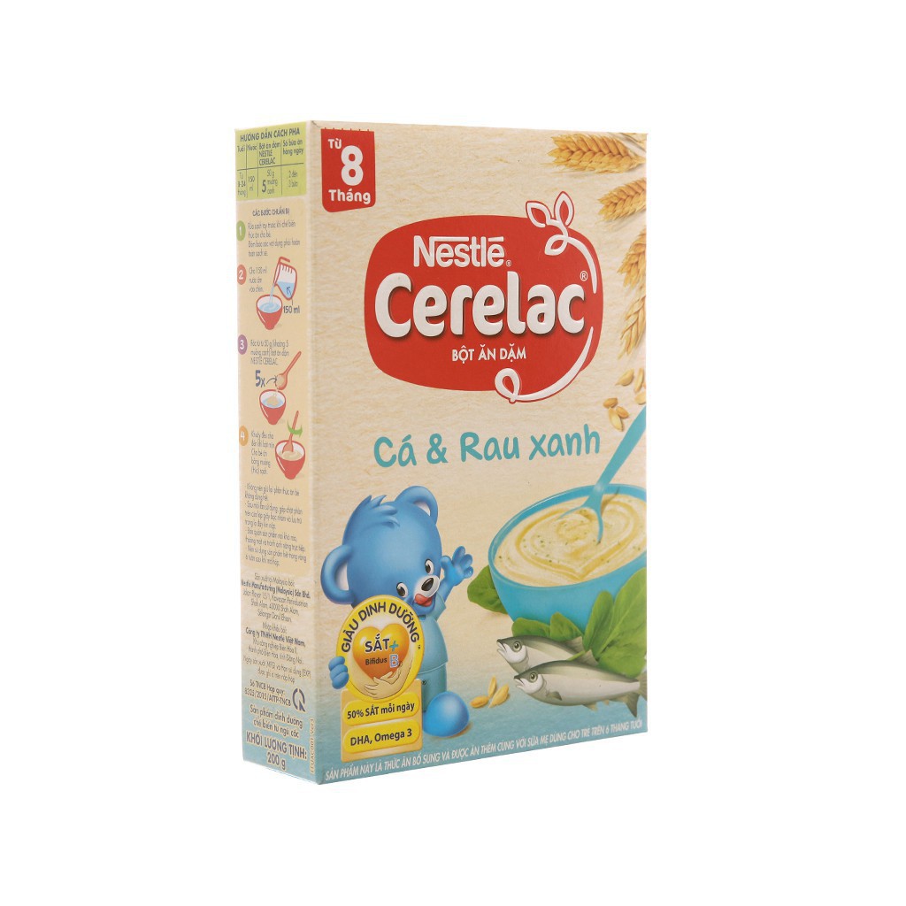 Bột ăn dặm Nestlé Cerelac cá và rau xanh hộp 200g (từ 8 tháng)