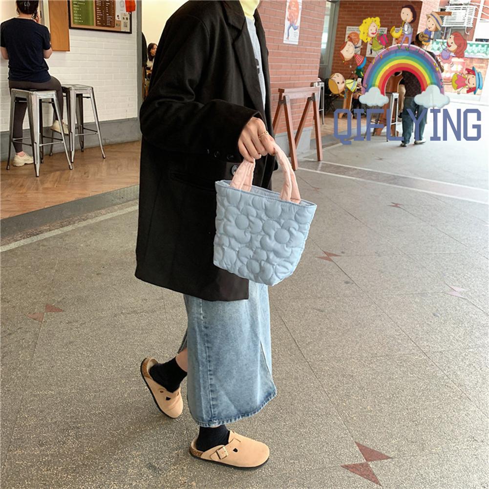 Túi Xách Tay Bằng Cotton Có Đệm Bông Họa Tiết Hoa Cho Nữ
