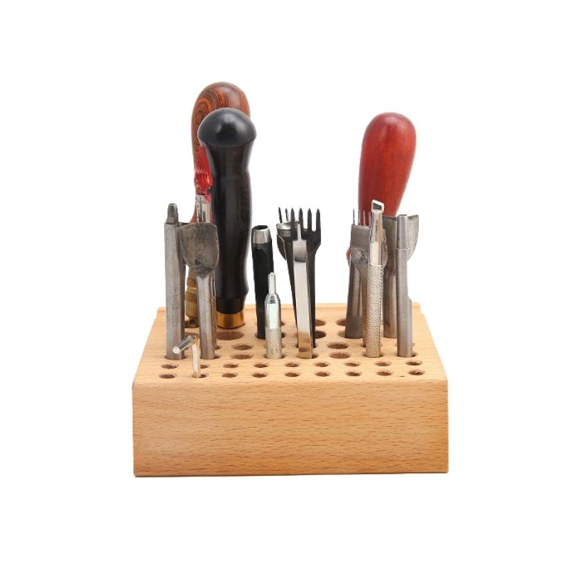 Khay gỗ 46 lỗ đựng tools làm đồ da - Bộ dụng cụ làm da cơ bản - Da Thuộc Sài Gòn