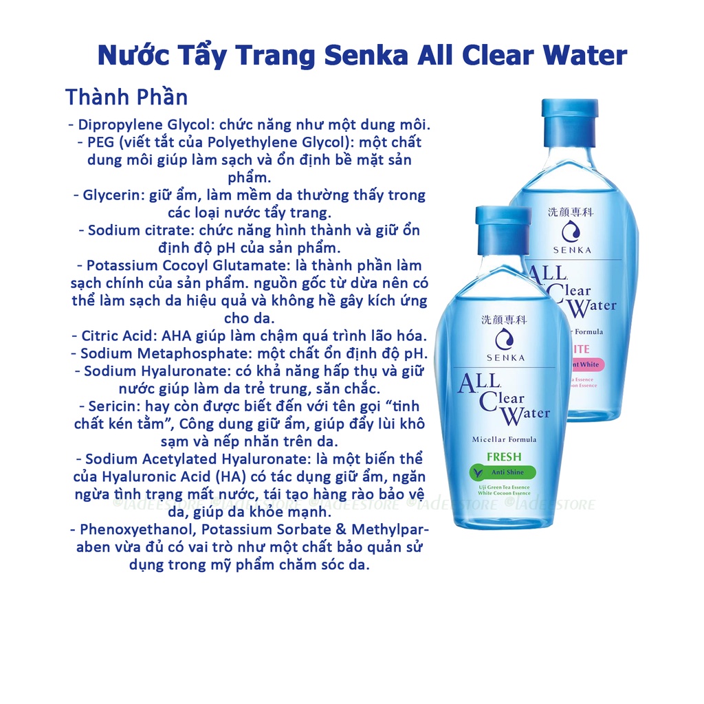 Nước Tẩy Trang Giảm Bóng Dầu Sạch Thoáng, Dưỡng Trắng Giúp Mờ Sạm Senka All Clear Water 230ml